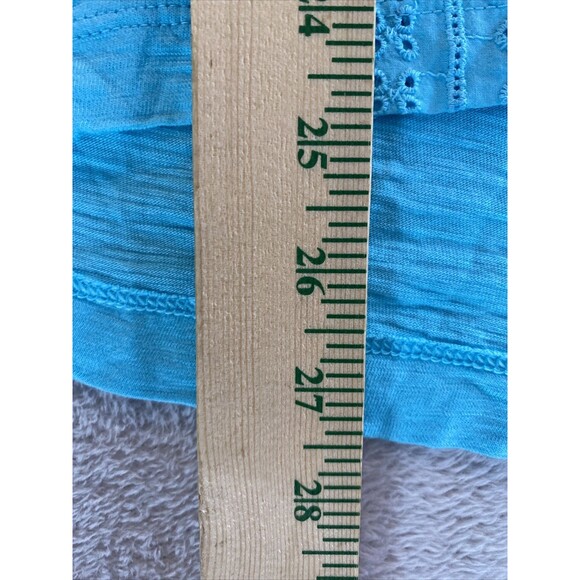 Chico's Shirt 2 Women's Large Eyelet Front Short Sleeve Tee T Shirt Solid Blue - Picture 4 of 9